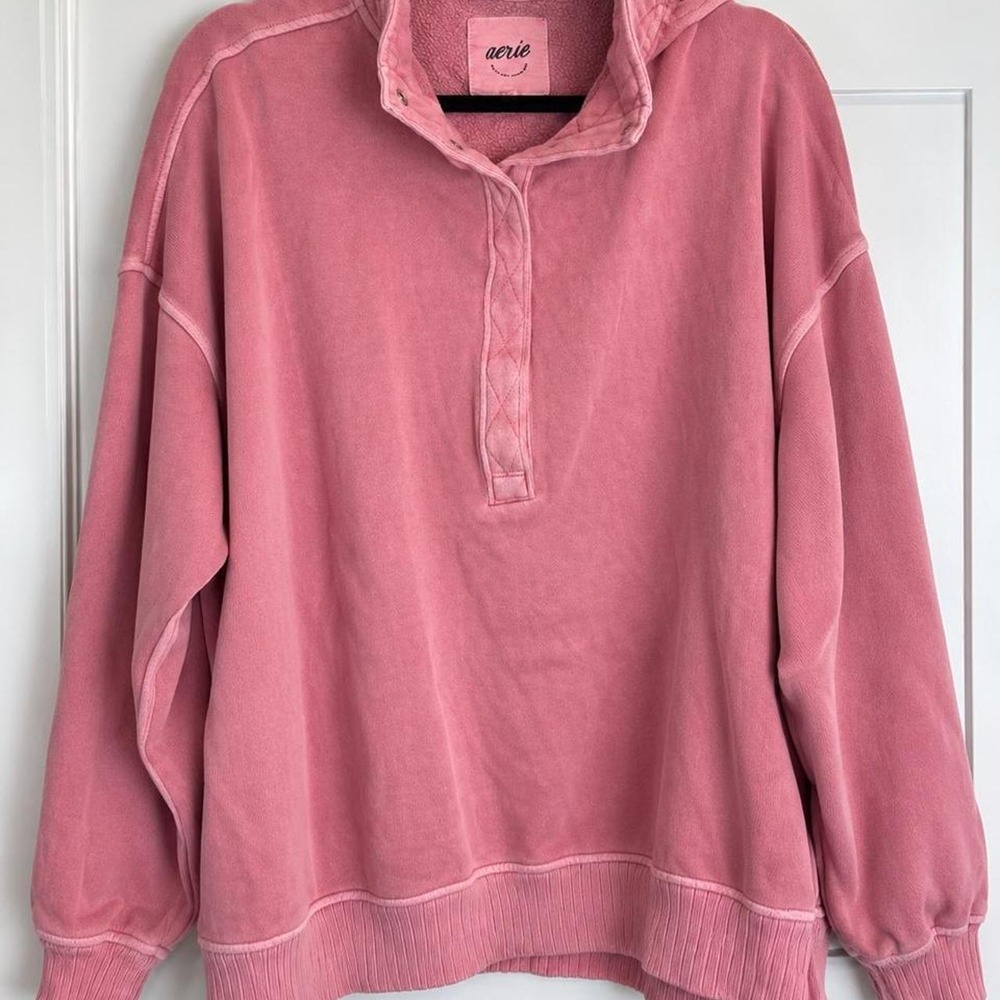 Aerie Washed Pink Oversized Snap Pullover — Size XL